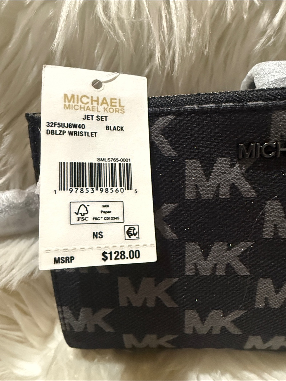 Michael Kors Black MK Logo Zip Card Case with Silver Accent - Picture 6 of 7